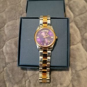 Michael Kors Women’s Two-Tone Watch Purple Dial Day Date Needs Battery